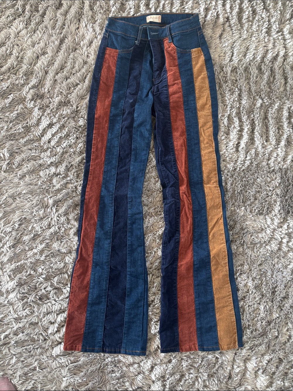 Altar'd State Blue Denim Panel Jeans with Rust & Navy Accent Stripes SZ 26